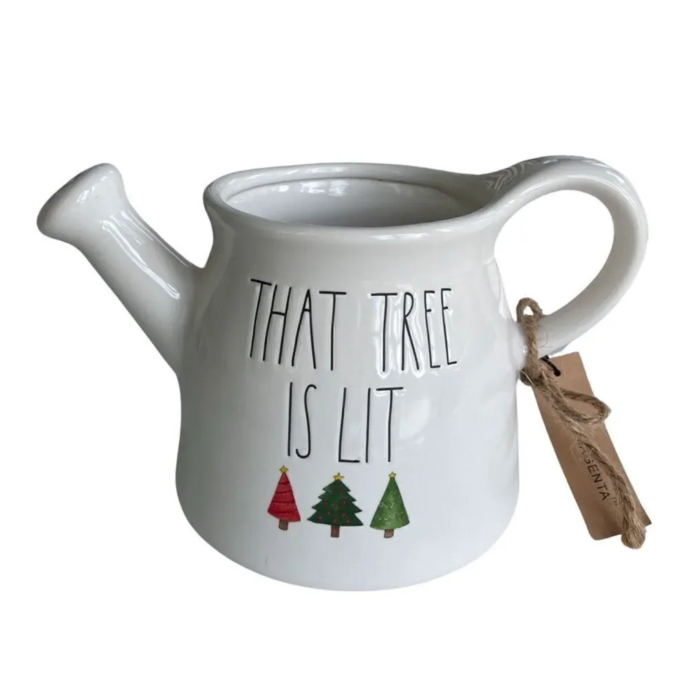 Rae Dunn Holiday THAT TREE IS LIT Ceramic Glossy Finish Water Can Decor NWT